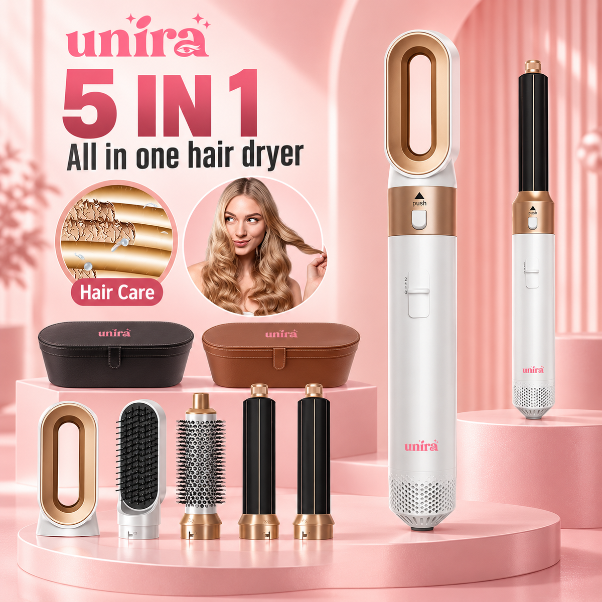 Unira 5-in-1 air styler and attachments