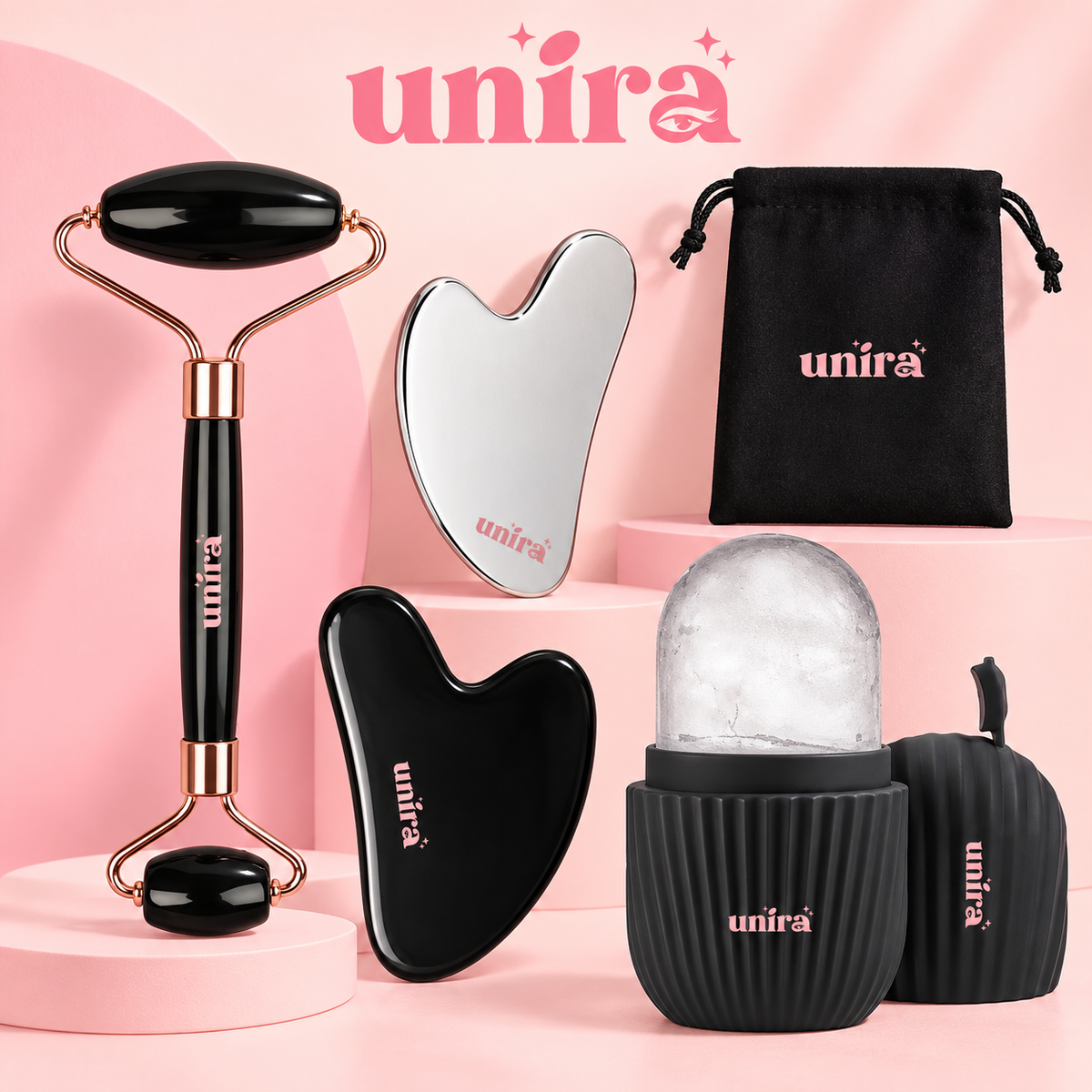Facial Massage Set — Roller, Gua Sha and Ice Massage Tool