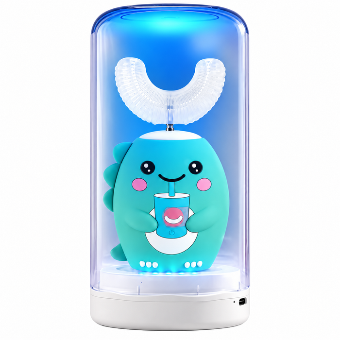 Kids U-Shaped Electric Toothbrush, Soft Silicone Head, USB Rechargeable — Blue