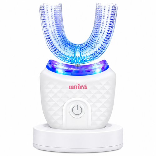 Adult U-Shaped Electric Toothbrush, Soft Silicone Mouthpiece, Wireless Charging, IPX7 Waterproof — White