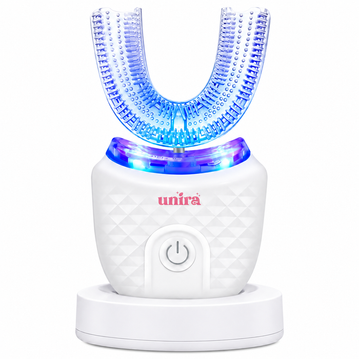 Adult U-Shaped Electric Toothbrush, Soft Silicone Mouthpiece, Wireless Charging, IPX7 Waterproof — White